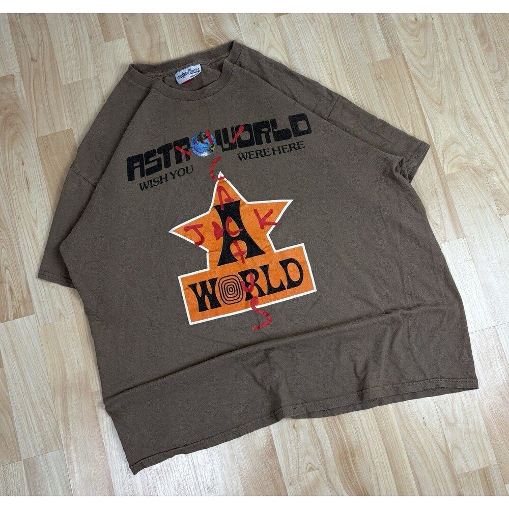 Men’s Travis Scott Astro World Graphic T-Shirt / Brown / Size XL / Cactus Jack